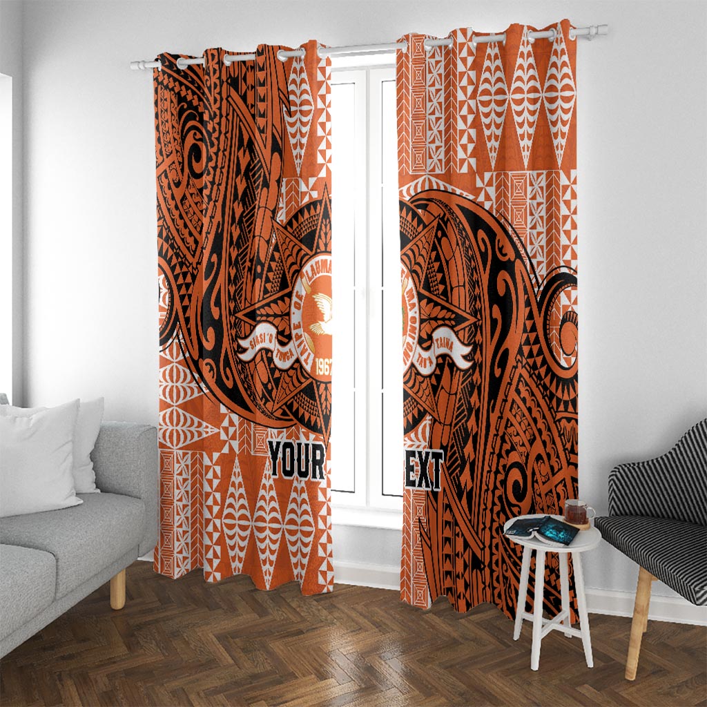 Personalised Tonga Tailulu College Window Curtain Since 1967 Special Kupesi Pattern Version 2 LT9 With Grommets Black - Polynesian Pride