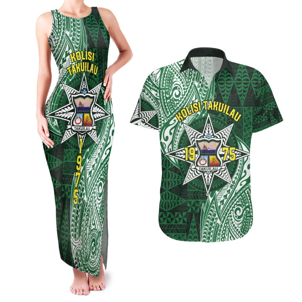 Personalised Tonga Takuilau College Couples Matching Tank Maxi Dress and Hawaiian Shirt Since 1975 Special Kupesi Pattern