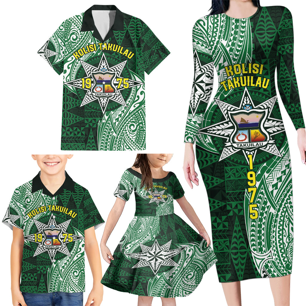 Personalised Tonga Takuilau College Family Matching Long Sleeve Bodycon Dress and Hawaiian Shirt Since 1975 Special Kupesi Pattern