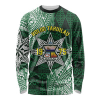 Personalised Tonga Takuilau College Long Sleeve Shirt Since 1975 Special Kupesi Pattern LT9 Unisex Green - Polynesian Pride