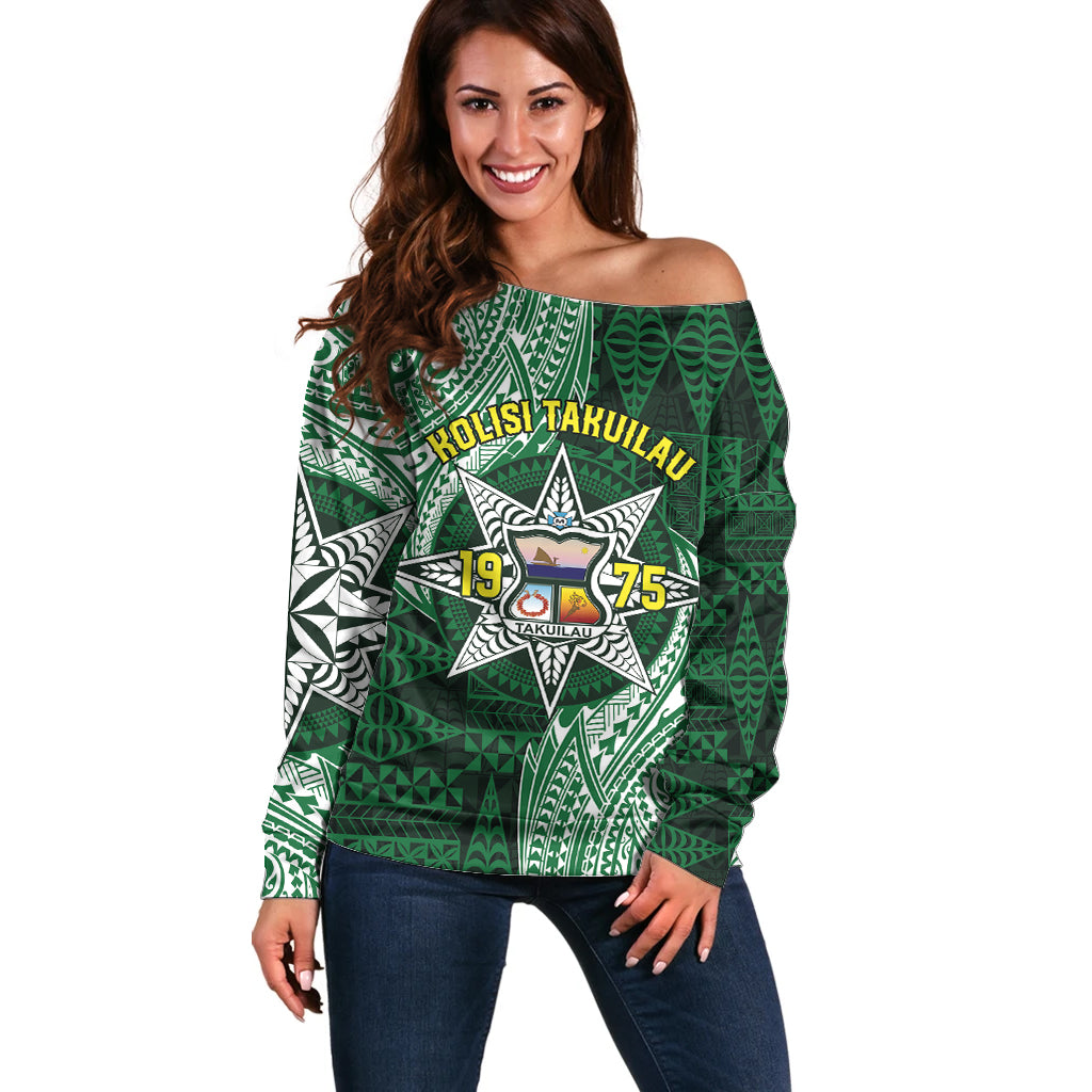 Personalised Tonga Takuilau College Off Shoulder Sweater Since 1975 Special Kupesi Pattern