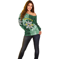 Personalised Tonga Takuilau College Off Shoulder Sweater Since 1975 Special Kupesi Pattern LT9 - Polynesian Pride