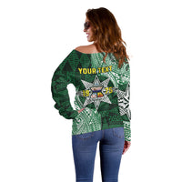 Personalised Tonga Takuilau College Off Shoulder Sweater Since 1975 Special Kupesi Pattern LT9 - Polynesian Pride