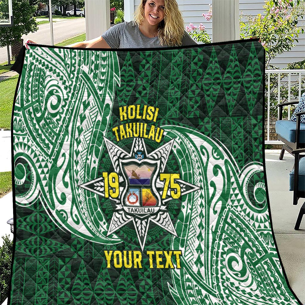 Personalised Tonga Takuilau College Quilt Since 1975 Special Kupesi Pattern LT9 Green - Polynesian Pride