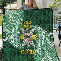Personalised Tonga Takuilau College Quilt Since 1975 Special Kupesi Pattern LT9 Green - Polynesian Pride