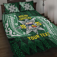 Personalised Tonga Takuilau College Quilt Bed Set Since 1975 Special Kupesi Pattern LT9 Green - Polynesian Pride