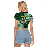 Personalised Tonga Takuilau College Raglan Cropped T Shirt Since 1975 Special Kupesi Pattern LT9 - Polynesian Pride