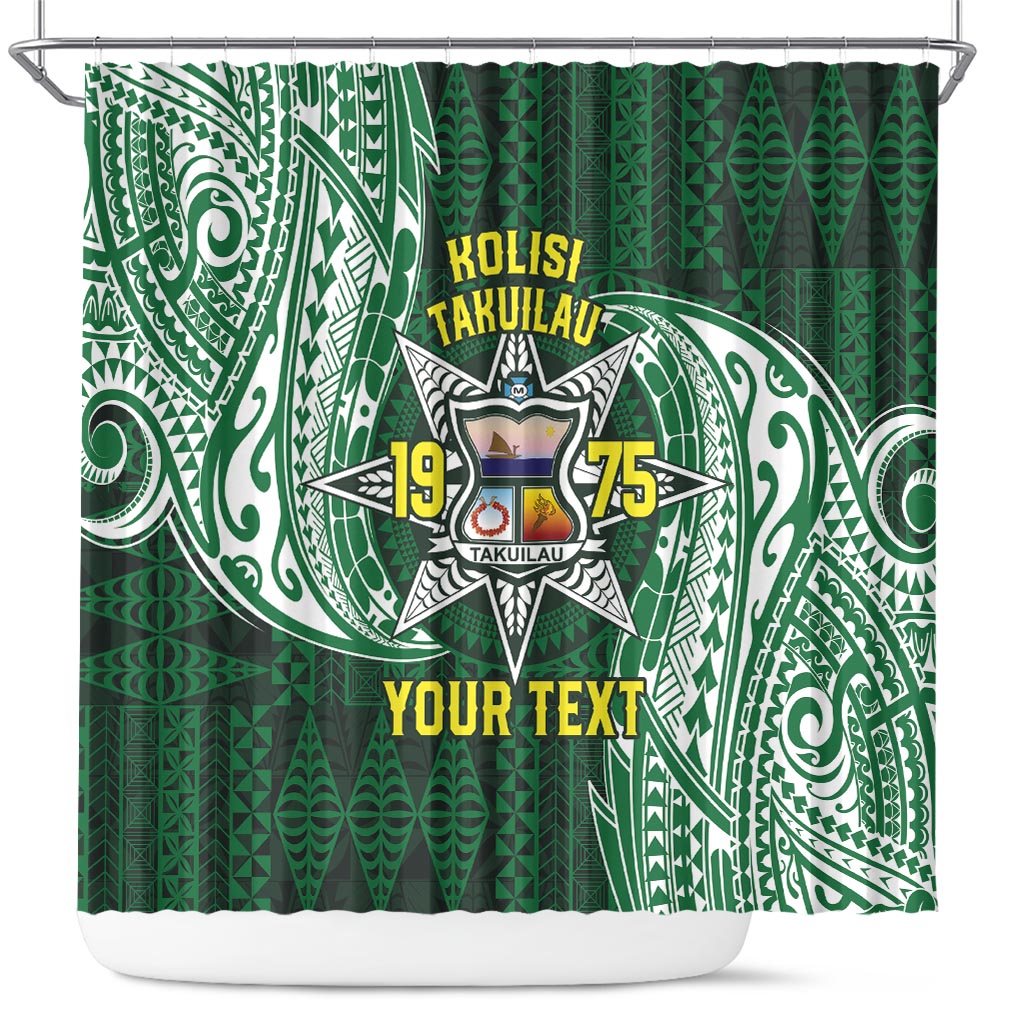 Personalised Tonga Takuilau College Shower Curtain Since 1975 Special Kupesi Pattern LT9 Green - Polynesian Pride