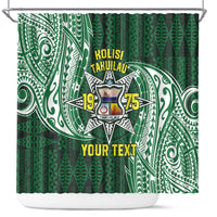 Personalised Tonga Takuilau College Shower Curtain Since 1975 Special Kupesi Pattern LT9 Green - Polynesian Pride