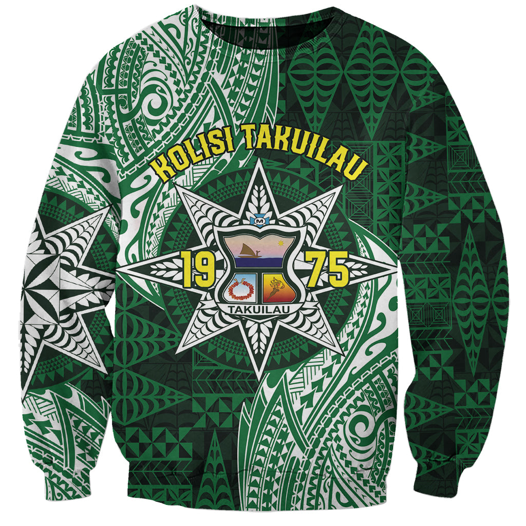 Personalised Tonga Takuilau College Sweatshirt Since 1975 Special Kupesi Pattern LT9 Unisex Green - Polynesian Pride