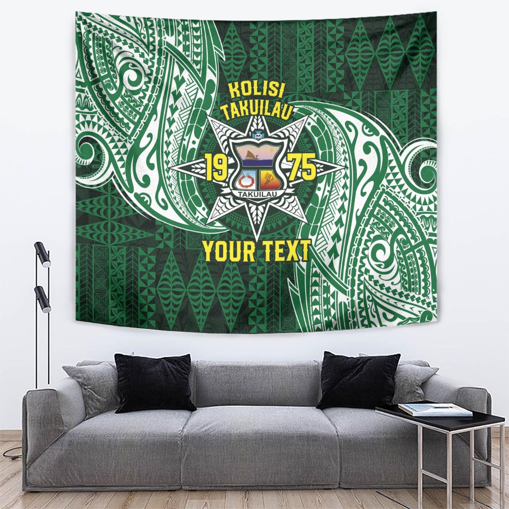 Personalised Tonga Takuilau College Tapestry Since 1975 Special Kupesi Pattern LT9 Green - Polynesian Pride