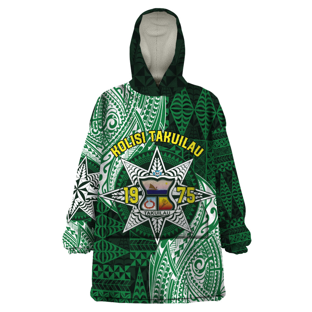 Personalised Tonga Takuilau College Wearable Blanket Hoodie Since 1975 Special Kupesi Pattern LT9 One Size Green - Polynesian Pride