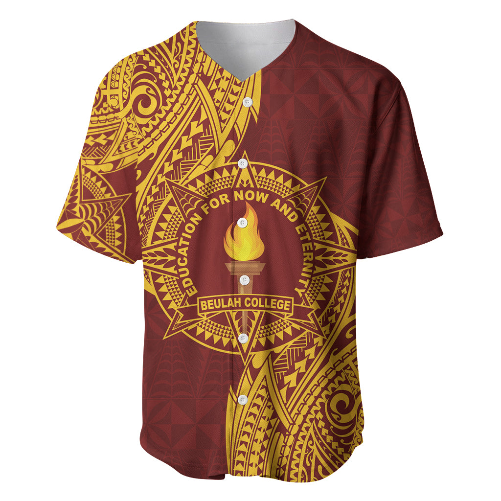 Personalised Tonga Beulah College Baseball Jersey Since 1938 Special Kupesi Pattern LT9 Gold - Polynesian Pride