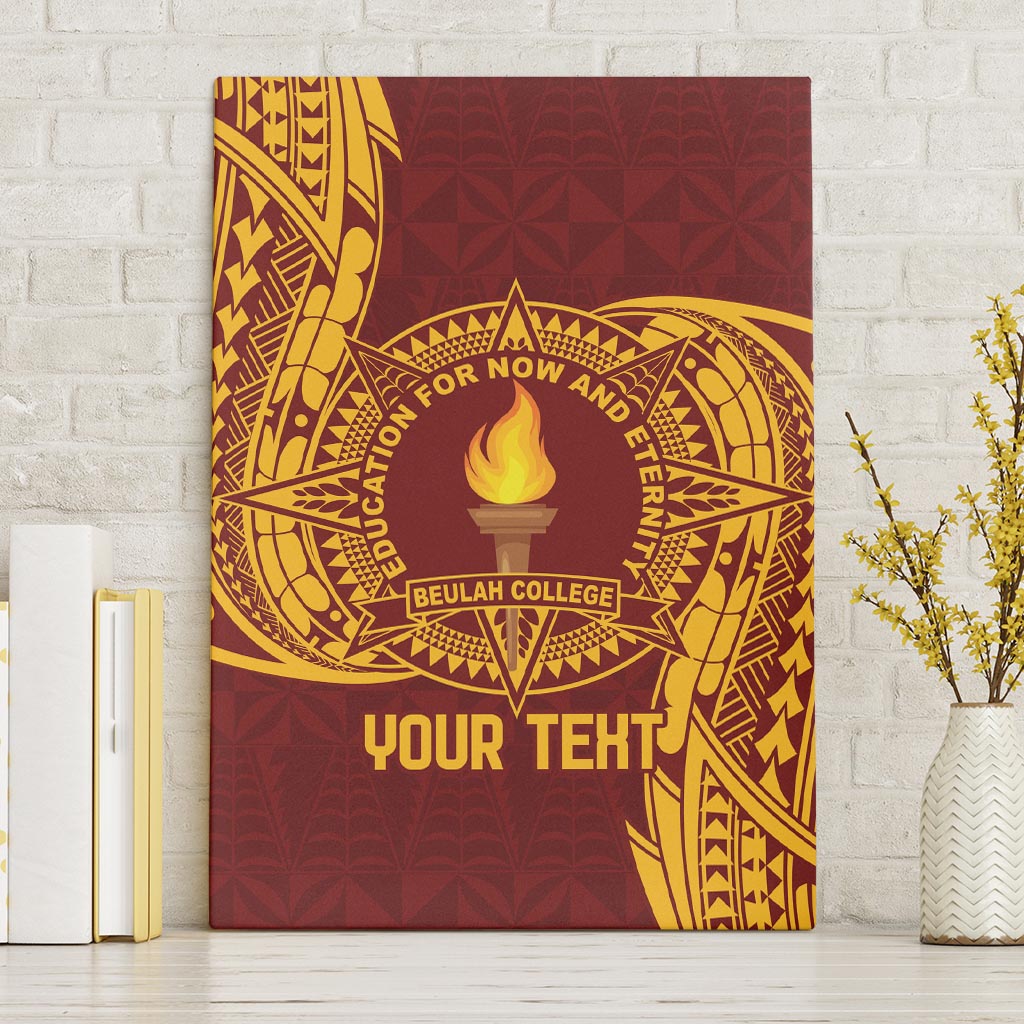 Personalised Tonga Beulah College Canvas Wall Art Since 1938 Special Kupesi Pattern LT9 Without Frame Gold - Polynesian Pride