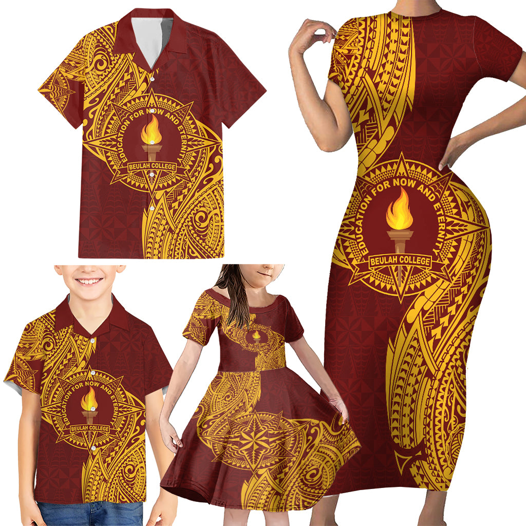 Personalised Tonga Beulah College Family Matching Short Sleeve Bodycon Dress and Hawaiian Shirt Since 1938 Special Kupesi Pattern