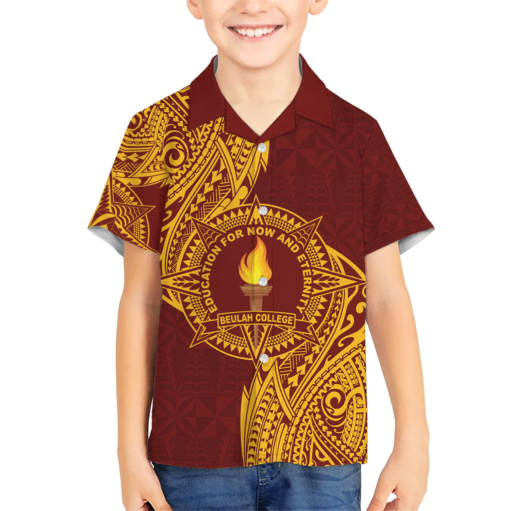 Personalised Tonga Beulah College Kid Hawaiian Shirt Since 1938 Special Kupesi Pattern LT9 Kid Gold - Polynesian Pride