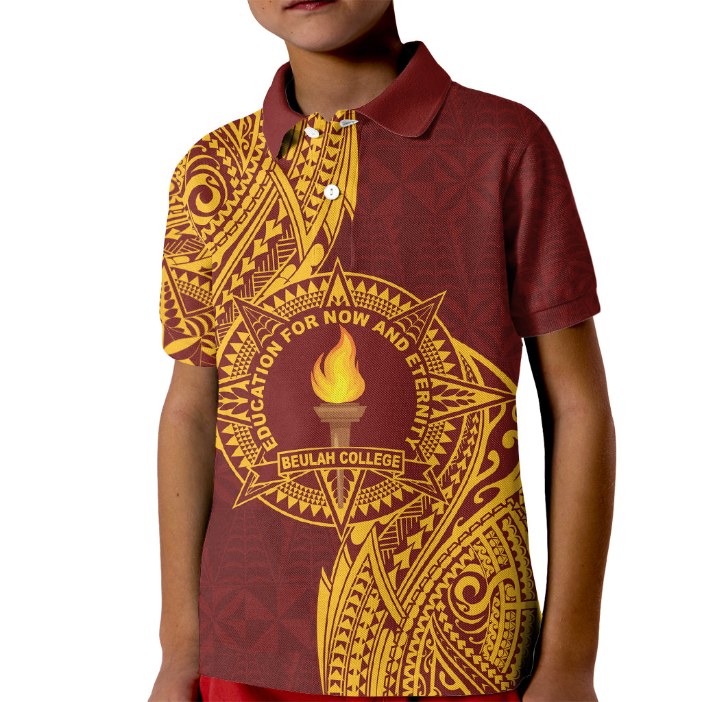 Personalised Tonga Beulah College Kid Polo Shirt Since 1938 Special Kupesi Pattern LT9 Kid Gold - Polynesian Pride