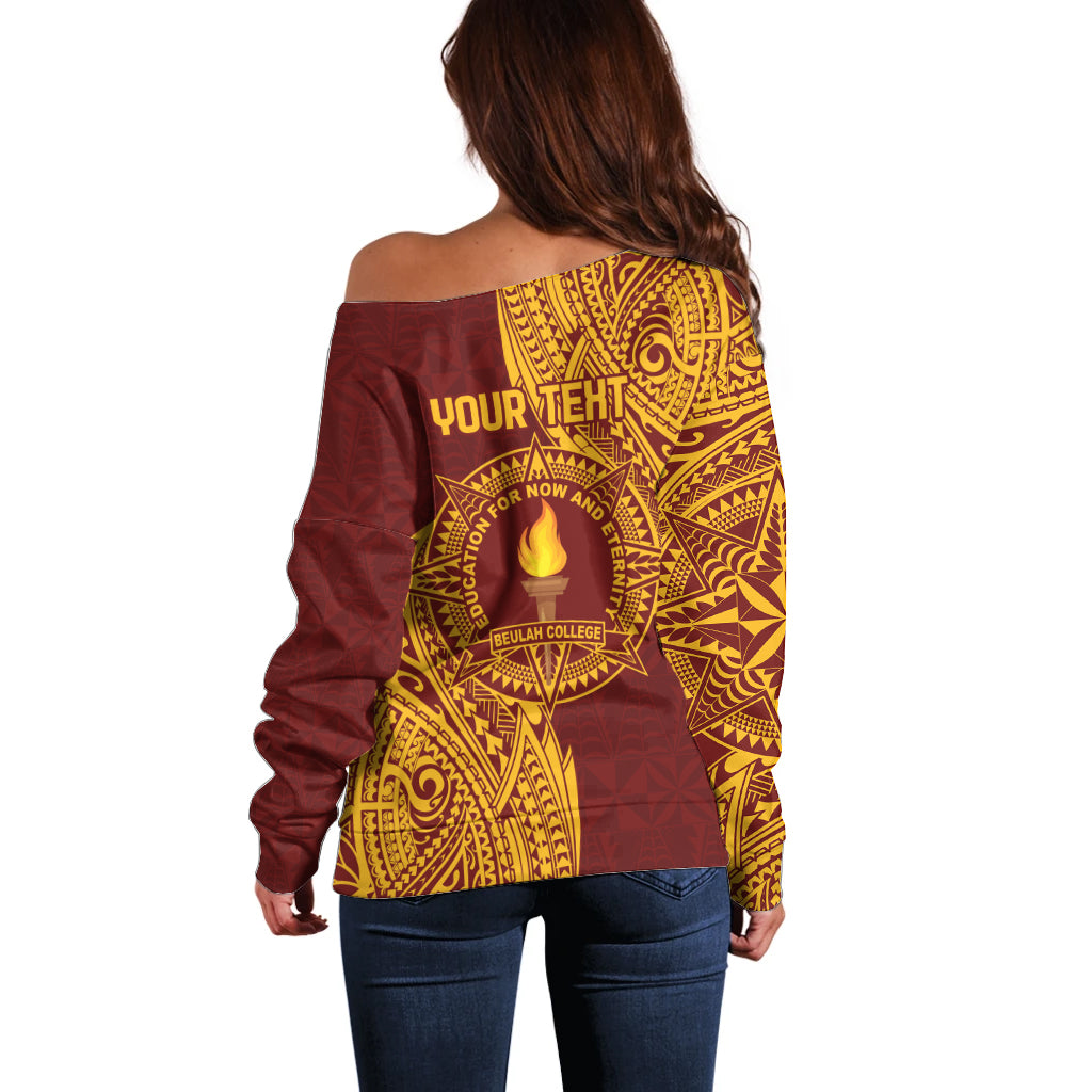 Personalised Tonga Beulah College Off Shoulder Sweater Since 1938 Special Kupesi Pattern LT9 - Polynesian Pride