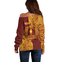 Personalised Tonga Beulah College Off Shoulder Sweater Since 1938 Special Kupesi Pattern LT9 - Polynesian Pride