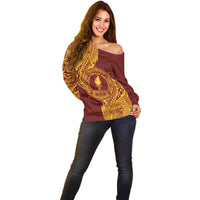 Personalised Tonga Beulah College Off Shoulder Sweater Since 1938 Special Kupesi Pattern LT9 - Polynesian Pride