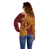 Personalised Tonga Beulah College Off Shoulder Sweater Since 1938 Special Kupesi Pattern LT9 - Polynesian Pride