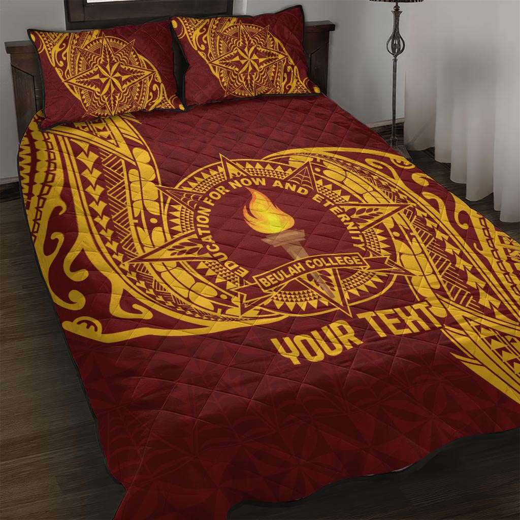 Personalised Tonga Beulah College Quilt Bed Set Since 1938 Special Kupesi Pattern LT9 Gold - Polynesian Pride