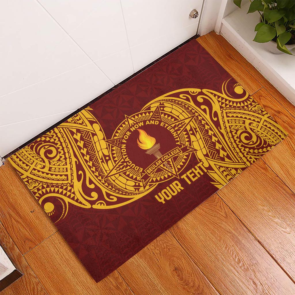 Personalised Tonga Beulah College Rubber Doormat Since 1938 Special Kupesi Pattern LT9 Gold - Polynesian Pride