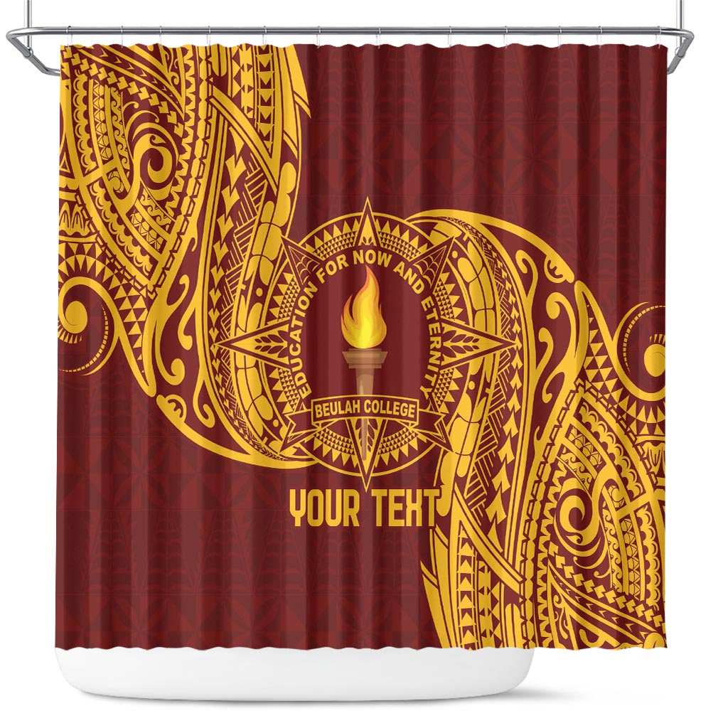 Personalised Tonga Beulah College Shower Curtain Since 1938 Special Kupesi Pattern LT9 Gold - Polynesian Pride
