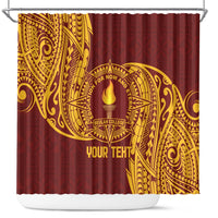 Personalised Tonga Beulah College Shower Curtain Since 1938 Special Kupesi Pattern LT9 Gold - Polynesian Pride
