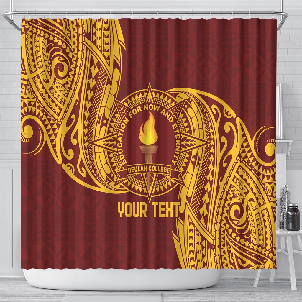 Personalised Tonga Beulah College Shower Curtain Since 1938 Special Kupesi Pattern LT9 - Polynesian Pride