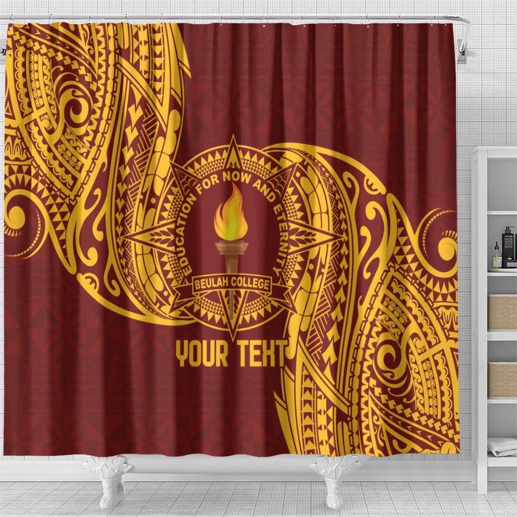 Personalised Tonga Beulah College Shower Curtain Since 1938 Special Kupesi Pattern LT9 - Polynesian Pride