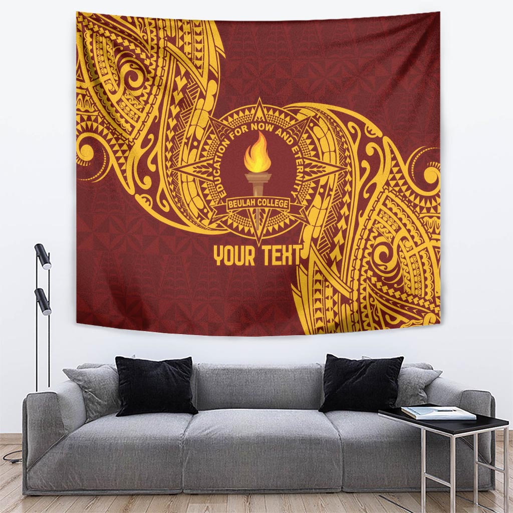 Personalised Tonga Beulah College Tapestry Since 1938 Special Kupesi Pattern LT9 Gold - Polynesian Pride