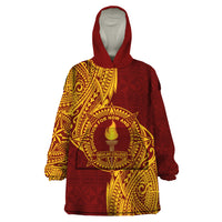 Personalised Tonga Beulah College Wearable Blanket Hoodie Since 1938 Special Kupesi Pattern LT9 One Size Gold - Polynesian Pride