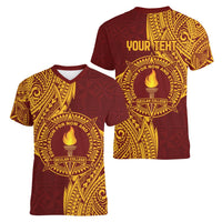 Personalised Tonga Beulah College Women V-Neck T-Shirt Since 1938 Special Kupesi Pattern LT9 - Polynesian Pride