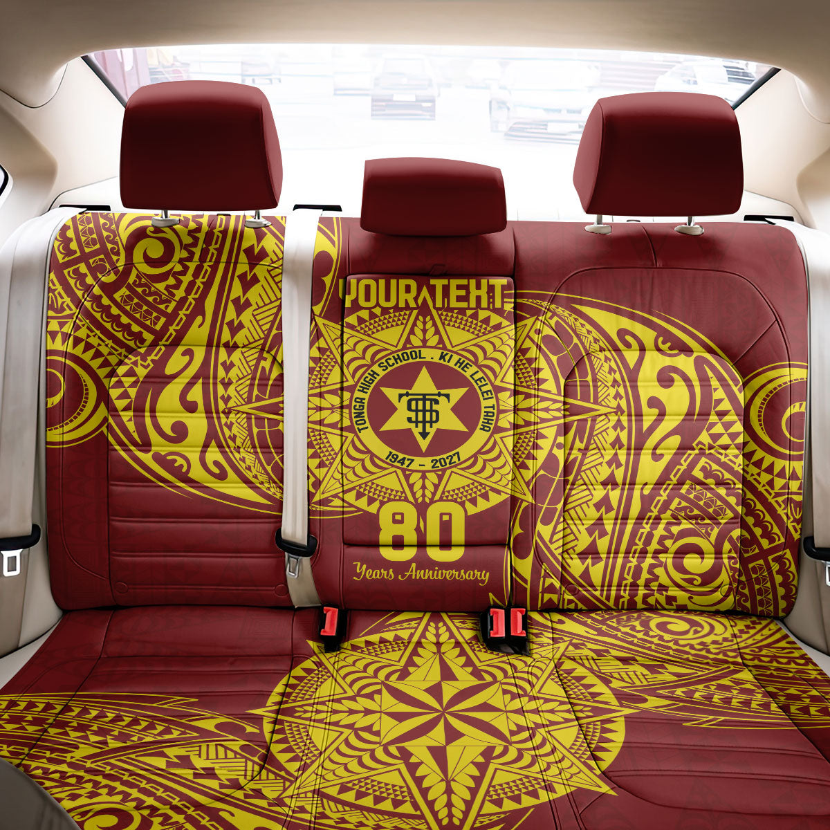 Personalised Tonga High School 80th Anniversary Back Car Seat Cover Special Kupesi Pattern LT9 - Polynesian Pride