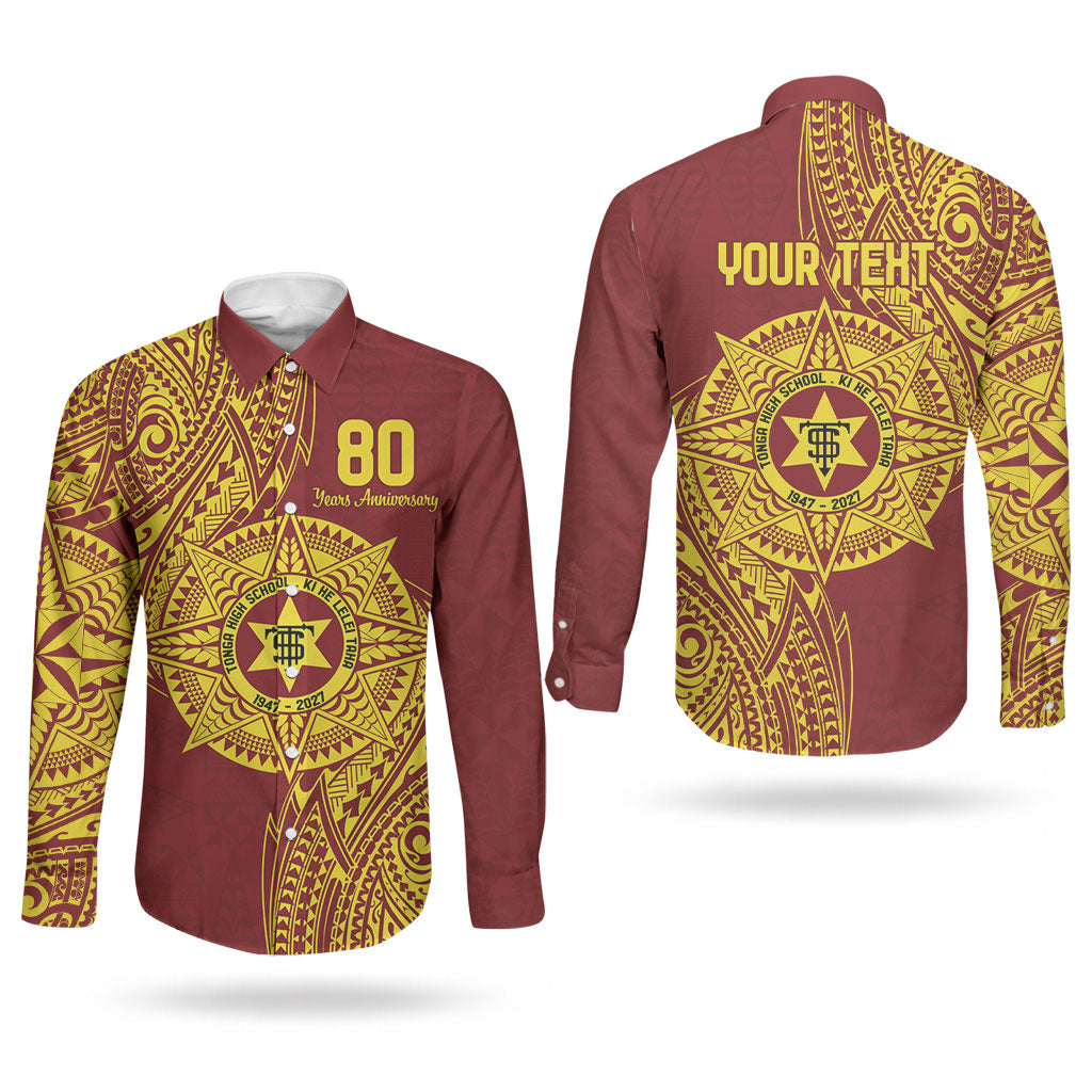 Personalised Tonga High School 80th Anniversary Couples Matching Off Shoulder Maxi Dress and Long Sleeve Button Shirt Special Kupesi Pattern LT9 - Polynesian Pride