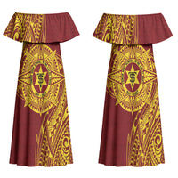 Personalised Tonga High School 80th Anniversary Couples Matching Off Shoulder Maxi Dress and Long Sleeve Button Shirt Special Kupesi Pattern LT9 - Polynesian Pride