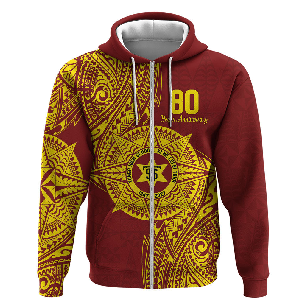 Personalised Tonga High School 80th Anniversary Hoodie Special Kupesi Pattern LT9 Zip Hoodie Gold - Polynesian Pride