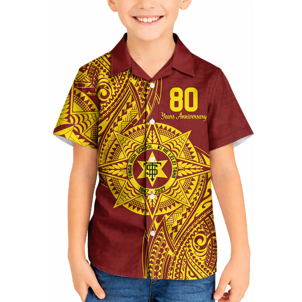 Personalised Tonga High School 80th Anniversary Kid Hawaiian Shirt Special Kupesi Pattern LT9 Kid Gold - Polynesian Pride