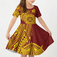 Personalised Tonga High School 80th Anniversary Kid Short Sleeve Dress Special Kupesi Pattern LT9 KID Gold - Polynesian Pride