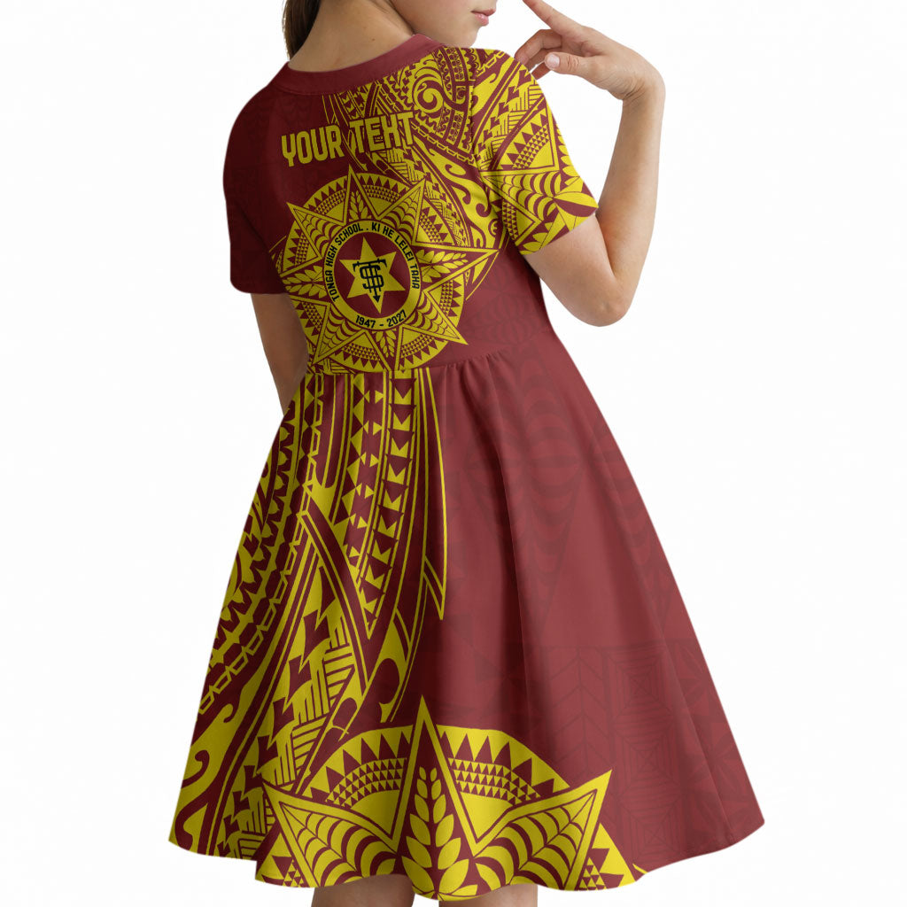 Personalised Tonga High School 80th Anniversary Kid Short Sleeve Dress Special Kupesi Pattern LT9 - Polynesian Pride