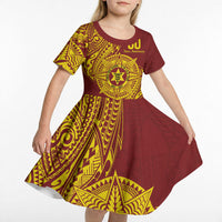 Personalised Tonga High School 80th Anniversary Kid Short Sleeve Dress Special Kupesi Pattern LT9 - Polynesian Pride