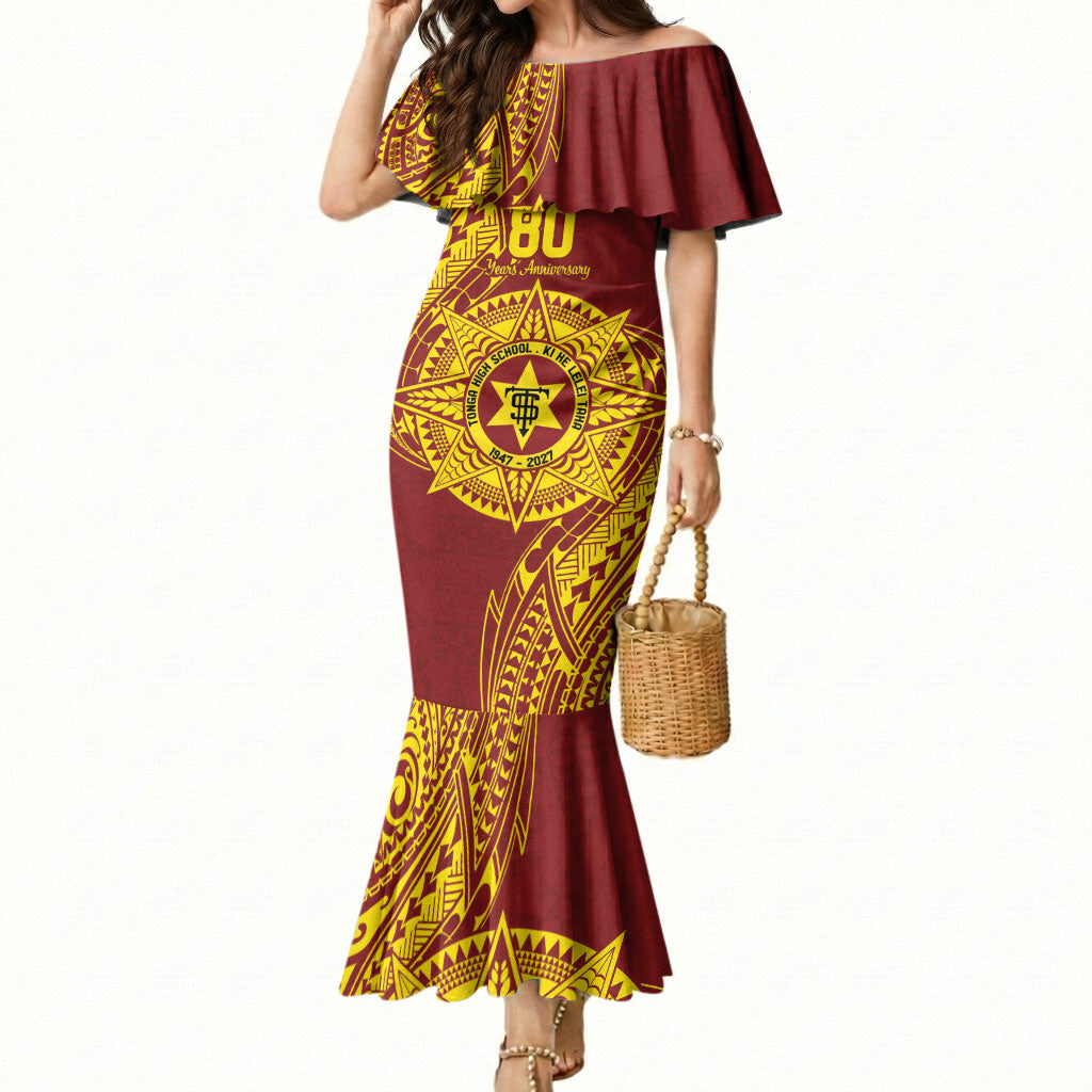 Personalised Tonga High School 80th Anniversary Mermaid Dress Special Kupesi Pattern LT9 Women Gold - Polynesian Pride