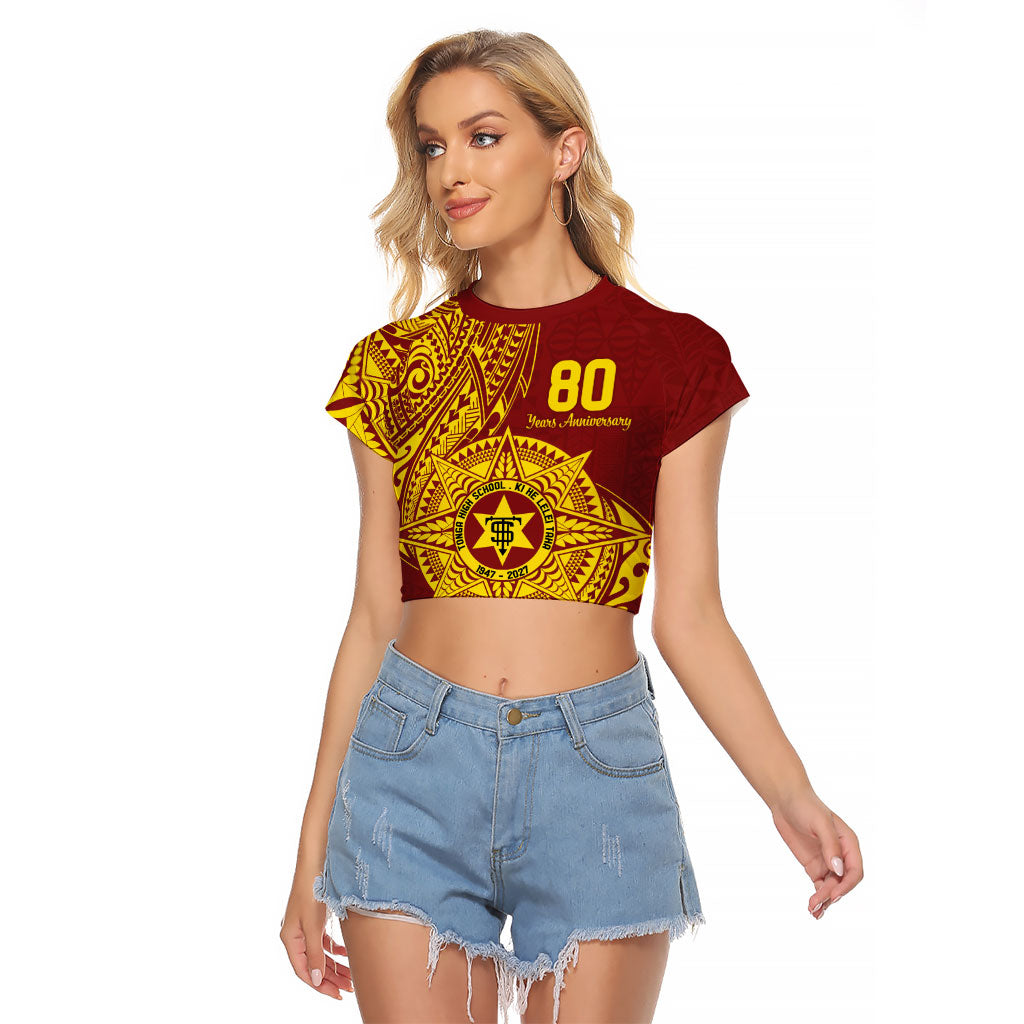 Personalised Tonga High School 77th Anniversary Raglan Cropped T Shirt Special Kupesi Pattern LT9 Female Gold - Polynesian Pride