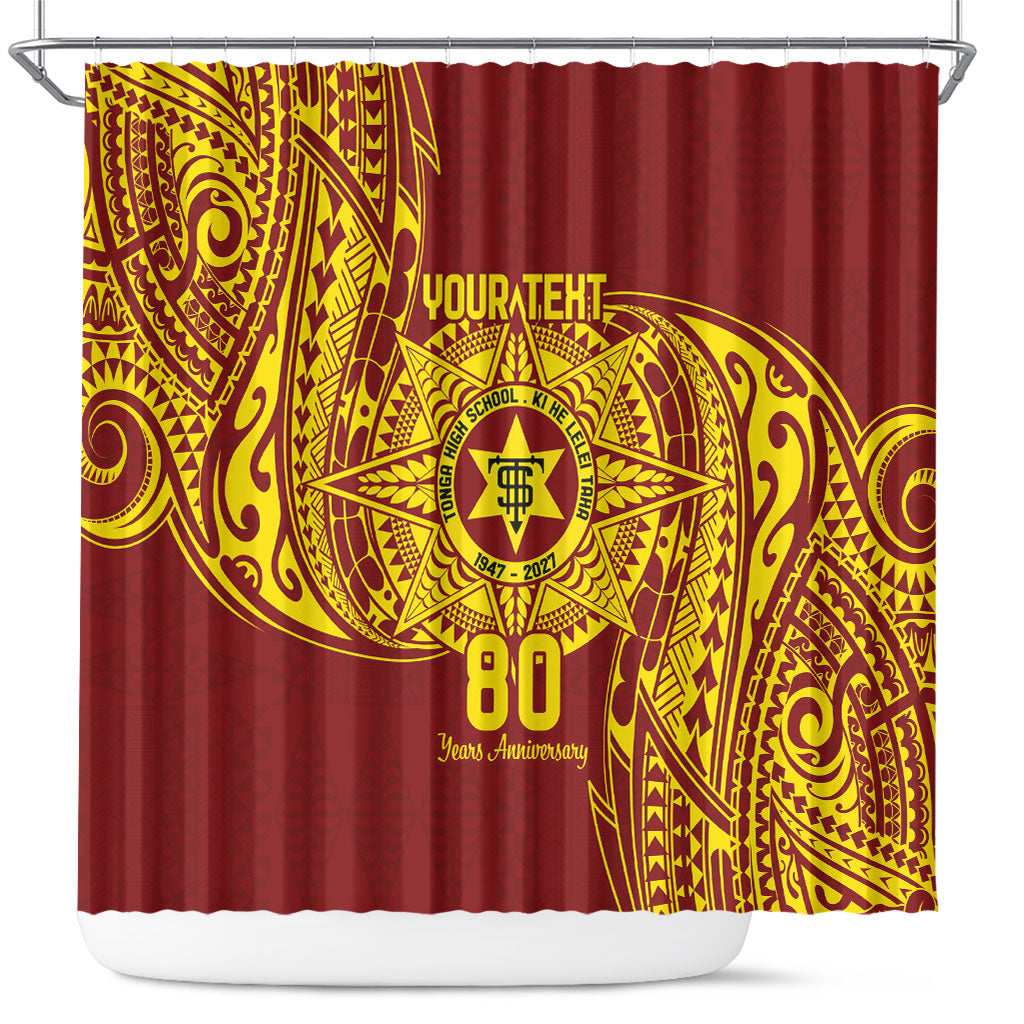 Personalised Tonga High School 80th Anniversary Shower Curtain Special Kupesi Pattern LT9 Gold - Polynesian Pride
