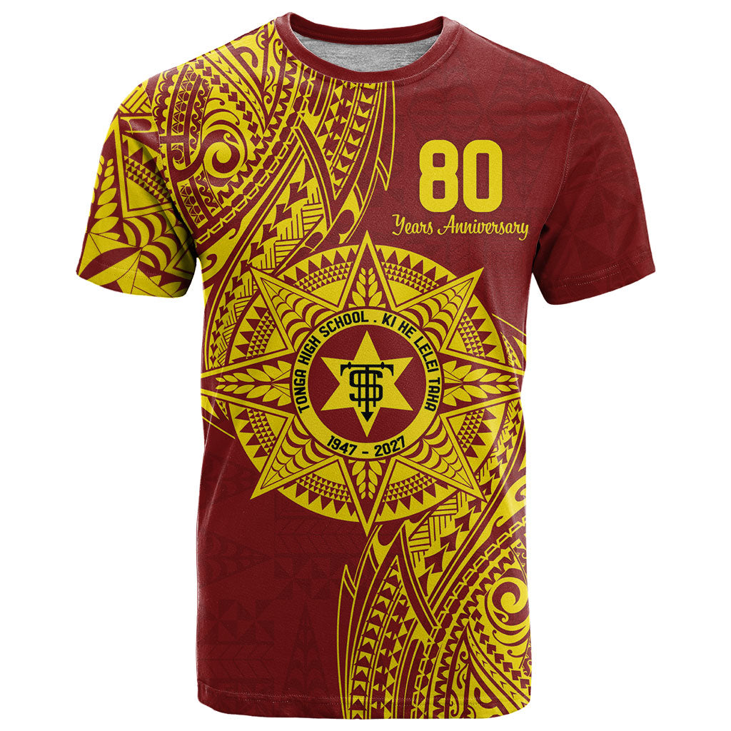 Personalised Tonga High School 80th Anniversary T Shirt Special Kupesi Pattern LT9 Gold - Polynesian Pride