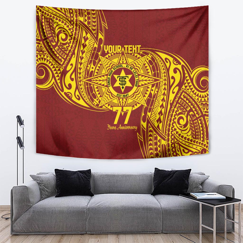 Personalised Tonga High School 77th Anniversary Tapestry Special Kupesi Pattern LT9 Gold - Polynesian Pride