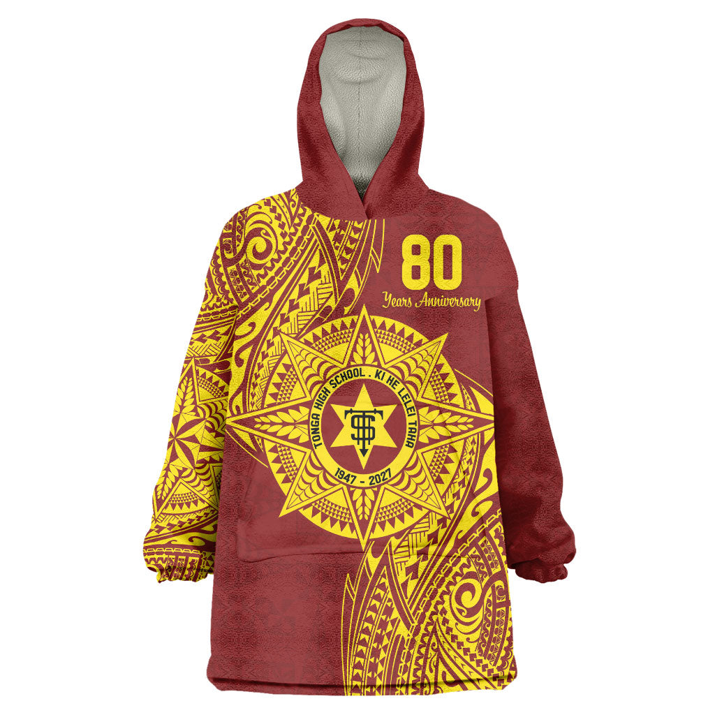 Personalised Tonga High School 80th Anniversary Wearable Blanket Hoodie Special Kupesi Pattern LT9 One Size Gold - Polynesian Pride