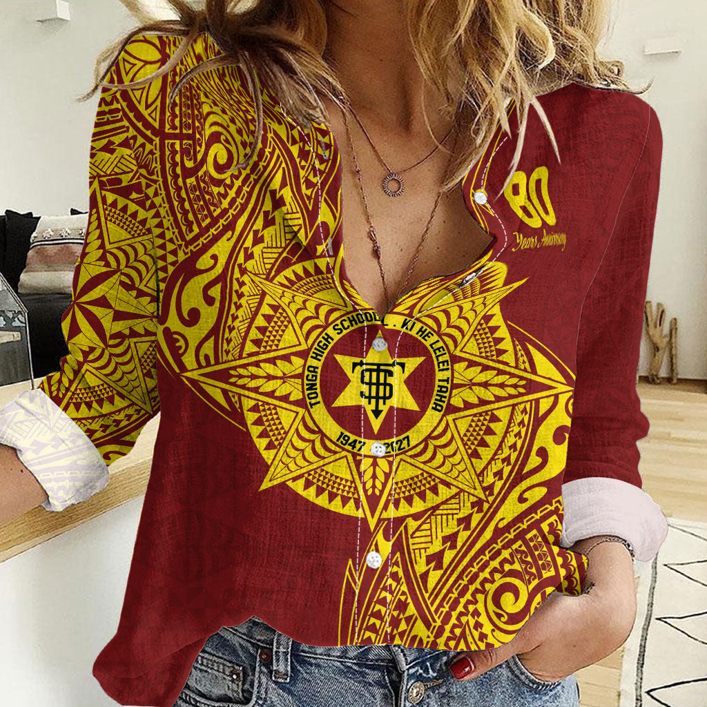 Personalised Tonga High School 80th Anniversary Women Casual Shirt Special Kupesi Pattern LT9 Female Gold - Polynesian Pride