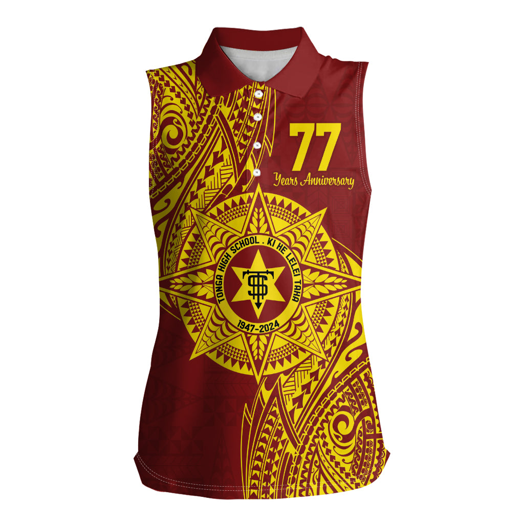 Personalised Tonga High School 77th Anniversary Women Sleeveless Polo Shirt Special Kupesi Pattern